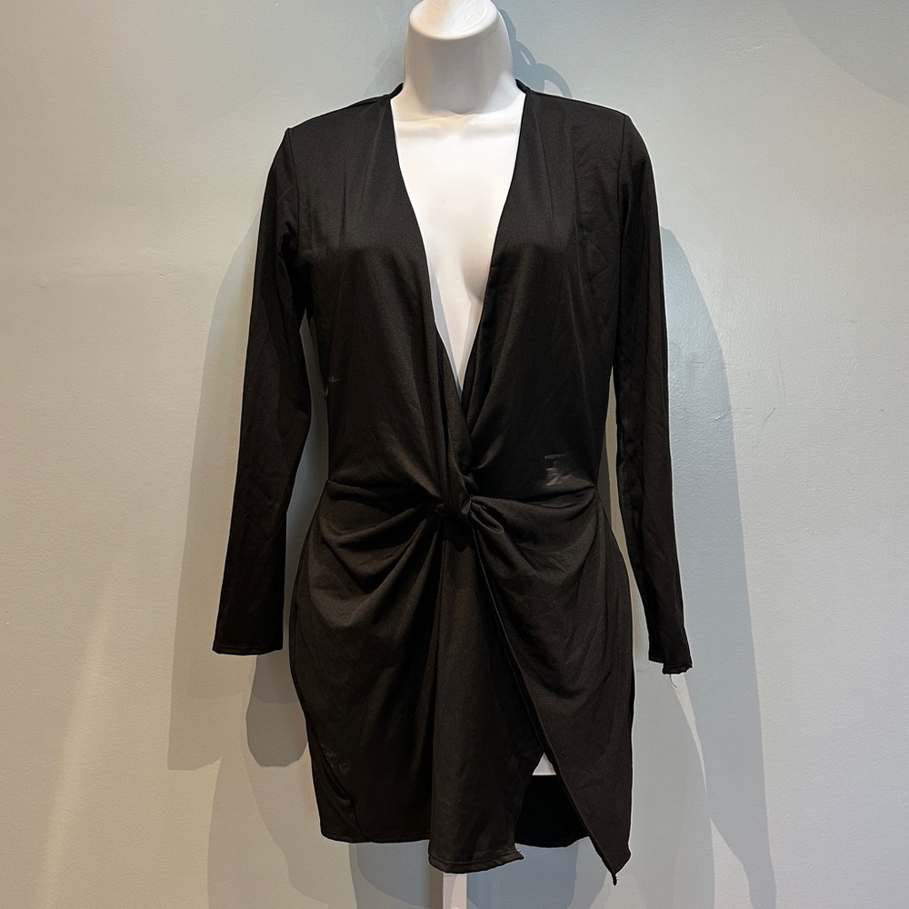 Roma Longsleeve Black Dress Large Ruffle Detail